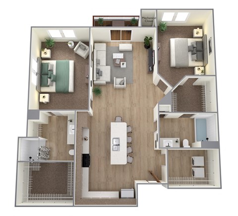 1 Bed 1 Bath Floor Plan B at Bella Rose Apartments, Hudson, WI, 54016